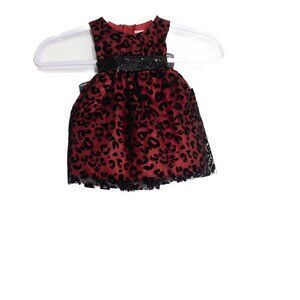 Leopard Print Size 6-9M Girls Party Dress W/ Black Sequin Waist Red & Black Tull
